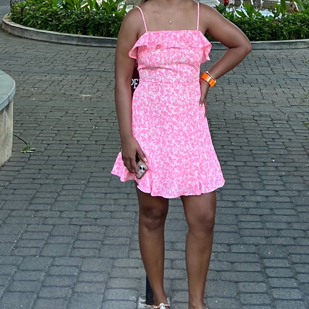 Floral pink mini dress